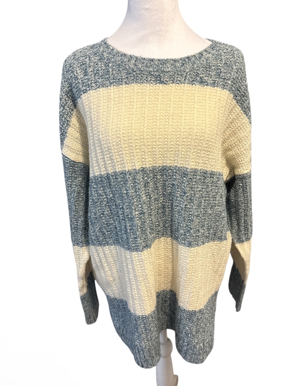 oversized crewneck pullover sweater waffle knit color block stripes